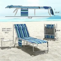 Outsunny Tanning Chair with Face Hole and Side Table, 5-Position Folding Outdoor Chaise Lounge Chair, Blue Stripe(m-3)