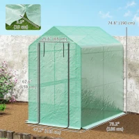 Outsunny Walk-in Greenhouse Outdoor Portable Plant Flower Growth Warm House with Roll-up Door, 73" x 47" x 75", Green(m-3)