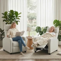 HOMCOM Fabric Recliner Chair Manual Home Theater Seating Single Reclining Sofa Chair with Padded Seat, Cream White(m-7)