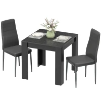 HOMCOM Dining Table Set for 2, Square Kitchen Table and Chairs, Dining Room Table and PU Leather Upholstered Chairs, Black(m-2)