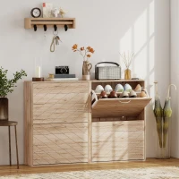 HOMCOM Shoe Storage Cabinet with 4 Flip Drawers, Narrow and Slim, 12-20 Pair of Shoes Organizer for Hallway, Entryway, Oak(m-1)