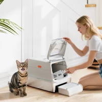 PawHut XL Stainless Steel Cat Litter Box, Kitty Litter Box with Flip Cover, Pedal, Deodorizer, for Big Cats(m-1)