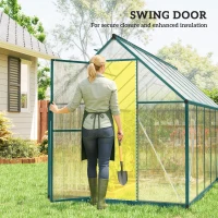 Outsunny Polycarbonate Greenhouse with Swing Door and Two Adjustable Roof Vents, Aluminum Walk-in Greenhouse, 11x6 ft, Dark Green(m-6)