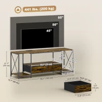 HOMCOM Industrial TV Stand for up to 55 Inch TV, TV Console with Charging Station and RGB LED Lights, Rustic Brown(m-3)
