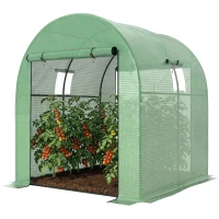 Outsunny Tunnel Greenhouse Walk-in Green House with UV-resistant PE Cover, Doors and Mesh Windows, 6' x 6' x 6.6', Green(m-2)