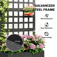 Outsunny Galvanized Raised Garden Bed Planter Box with Trellis for Climbing Plants, Vegetable, Vines, 24" x 9" x 44.5", Black(m-4)