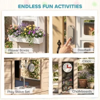 Qaba Outdoor Playhouse, Wooden Kids Playhouse with Dog Door, Cookware, Planter Box, Bell, Blackboard, Clock for Backyard(m-4)