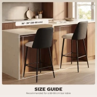 HOMCOM Bar Stools Set of 2, 26" Counter Height Bar Stools with PU Backrest, Linen-look Fabric Seat, Black(m-7)