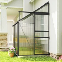 Outsunny Aluminum Lean-to Greenhouse Polycarbonate Walk-in Greenhouse with Rain Gutter and Sliding Door, 6' x 4', Dark Grey(m-10)