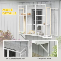 PawHut Wooden Catio Outdoor, Cat Window Box Enclosure for 2-3 Large Cats with 2 Jumping Platforms & Scratching Post, White(m-6)