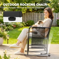 Outsunny 3 Pieces Rocking Bistro Set Outdoor Patio Furniture Set with Side Pockets, Mesh Seat, Cushions, 2-Tier Table, Grey(m-4)