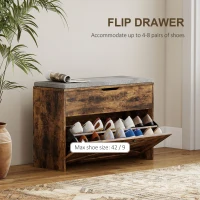 HOMCOM Shoe Storage Bench with Flip Drawer and Lift Top Storage, Entryway Bench with Seat Cushion for Hallway, Rustic Brown(m-4)