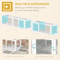 PawHut Cat Tunnel, Outdoor Cat Enclosure with Combinable Design, 8 Doors, 98" Kitty Toys for House, Window, Cage, White(m-6)