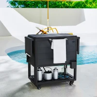 Outsunny 104 Quart Large Capacity Outdoor Cooler Cart, Patio Rolling Ice Chest with Bottle Opener Shelves Wheels, Black(m-10)