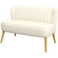 HOMCOM Modern 2 Seat Sofa for Bedroom, Upholstered Two Seater Couch with Rubber Wood Legs, Cream White(m-2)