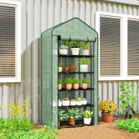 Outsunny 5 Tier Mini Greenhouse, Small Portable Greenhouse with PE Cover, Roll-Up Zippered Door, 76" x 35.4" x 19.3", Green(m-2)