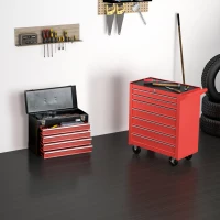 DURHAND Lockable Tool Chest and Tool Box Set of 2, 7 Drawer Tool Cabinet with Wheels, 4 Drawer Portable Tool Chest with Handle for Garage, Factory, Workshop, Red(m-8)