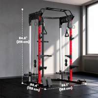 Soozier Power Cage Smith Machine, Power Rack with Adjustable Cable Pulley System, Pull-Up Bar, Dip Station, Landmine(m-3)