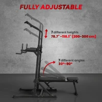 Soozier Foldable Power Tower Pull Up Dip Station with Adjustable Weight Bench for Home Gym Strength Training Fitness(m-5)