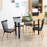 HOMCOM Dining Chairs Set of 4, Modern Kitchen Chair with Slatted Back, PP Seat, Beechwood Legs for Living Room, Black(m-8)