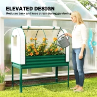 Outsunny Galvanised Raised Garden Bed with Greenhouse Cover, Metal Elevated Garden Bed with Bed Liner, Bottom Shelf, Green(m-6)