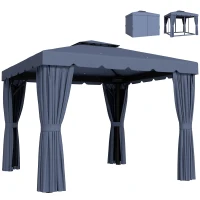 Outsunny 10' x 10' Outdoor Patio Gazebo Double Soft-top Garden Shelter Tent with Curtains, Mesh Screen Drapes, Dark Blue(m-11)