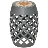 Outsunny Ceramic Decorative Garden Stool, 12" Drum Outdoor Stool Side Table Plant Stand for Outdoor Indoor, Grey(m-2)