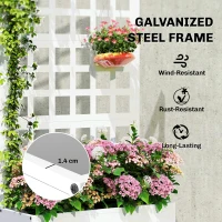Outsunny Galvanized Raised Garden Bed Planter Box with Trellis for Climbing Plants, Vegetable, Vines, 24" x 9" x 44.5", White(m-4)