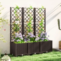 Outsunny Raised Garden Bed with Trellis, Plastic Raised Flower Bed with Drainage Holes and Drain Plugs(m-1)