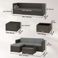 Outsunny 3 Pieces Patio Furniture Set with Cushions, Outdoor PE Rattan Wicker Conversation Corner Sofa Set with Glass Top Table(m-3)