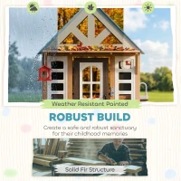 Qaba Wooden Kids Playhouse with Pet Door, Play Kitchen, Mailbox, Doorbell, Birdhouse, Fence and Windows for Pretend Play(m-6)