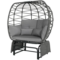 Outsunny Double Outdoor Glider Egg Chair, Outdoor Loveseat Glider with Cushions and Pillows, Dark Grey(m-2)