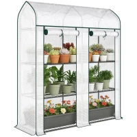 Outsunny 3 Tier Mini Greenhouse, Small Portable Greenhouse with 2 Roll-up Doors, 56.3" x 18.1" x 65", White(m-11)