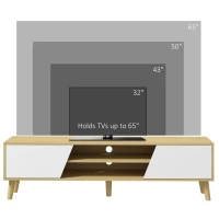 HOMCOM TV Stand for 65 Inch Television, Entertainment Center with Soft Closing Door and Rubberwood Legs, Oak and White(m-7)