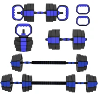 Soozier 6-in-1 Adjustable Dumbbell Set, Used as Kettlebell, Barbell, Dumbbell, Push-Up Stand, 55lbs Free Weights Set, Blue(m-2)