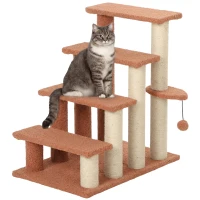 PawHut 4 Levels Cat Steps with Scratching Posts for High Bed, Sofa, Brown(m-11)
