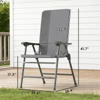Outsunny Folding Patio Chairs Set of 2, Padded High Back Lawn Camping Chairs with Armrests, 600D Oxford Fabric, Light Gray(m-3)