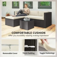 Outsunny 3 Piece Patio Furniture Set, Wicker Outdoor Patio Conversation Furniture Set with Cushions, Glass Top Table, Beige(m-6)