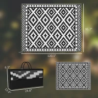 Outsunny Outdoor Rug Carpet Reversible Plastic Straw Rug with LED Lights Black and White 10' x 8' for Patio(m-3)