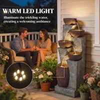 Outsunny Outdoor Water Fountain with 5-Tier Crock Design, 51.2" Tall Cascading Waterfall Garden Fountain with LED Lights(m-5)