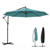 Outsunny 10 ft Offset Patio Umbrella with Cover, Hanging Cantilever Umbrella with 360° Rotation, Crank Handle, Tilt, Sky Blue(m-1)