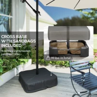 Outsunny 10 ft Cantilever Patio Umbrella with Light, Weight, Offset Hanging Outdoor Umbrella with Protective Cover, Cream White(m-6)