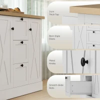 HOMCOM Farmhouse Kitchen Island Cart with Power Outlet and Soft-Close Doors, 49" Kitchen Island with 3 Drawers, White(m-9)