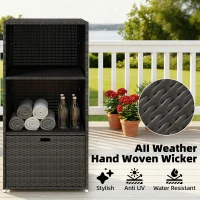 Outsunny Valet Pool Towel Rack, Water-Resistant PE Plastic Rattan Wicker Storage Organizer, 2 Shelves, 1 Basket Drawer(m-5)
