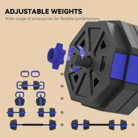 Soozier 6-in-1 Adjustable Dumbbell Set, Used as Kettlebell, Barbell, Dumbbell, Push-Up Stand, 55lbs Free Weights Set, Blue(m-5)