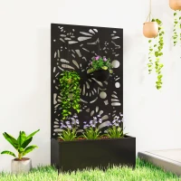 Outsunny Metal Garden Bed with Trellis for Climbing Plants, Freestanding or Wall Mounted Flower Bed for Garden, Patio, Balcony(m-2)