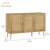 HOMCOM Bohemian Sideboard with Rattan Doors & Adjustable Shelf, Natural Wood Finish(m-3)
