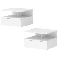 HOMCOM Floating Nightstand Set of 2, Wall Mounted Bedside Table with Drawer and Shelf, Small Night Stand for Bedroom, White(m-2)