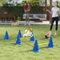 PawHut Dog Agility Hurdle Cone Set, Adjustable Obstacle Course Equipment with 6 Cones & 6 Poles, Carry Bag, Blue(m-8)