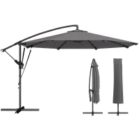 Outsunny 10FT Cantilever Patio Umbrella with 8 Ribs, Offset Patio Umbrella with Cover and Wind Ropes for Garden, Yard, Dark Grey(m-11)